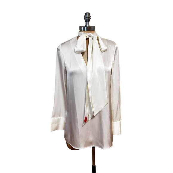 ST. JOHN Georgette Stretch Silk Blend Satin Top Blouse Petite P - Picture 3 of 7